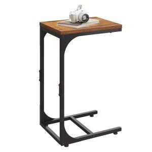 WLIVE C 모양의 엔드 테이블, 금속 프레임이 아래로 미끄러지는 작은 소파 사이드 테이블, 거실용 소파 테이블 TV 트레이, 침실, 러스틱 브라운