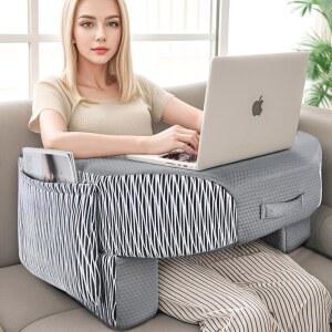 노트북용 레벤구루 독서 베개, 작업용 초대형 팔걸이 게이밍 베개, 침대, 바닥, 소파 스트라이프 및 그레이 에 앉는 높이 조절식 랩 데스크 베개