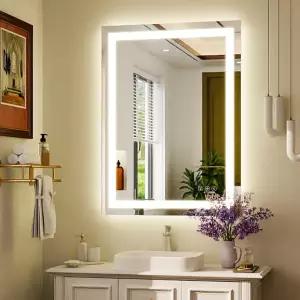 XRAMFY 32인치 x 24인치 LED 욕실 거울 전면 및 백라이트가 있는 벽 3가지 색상의 배니티 욕실용 김서림