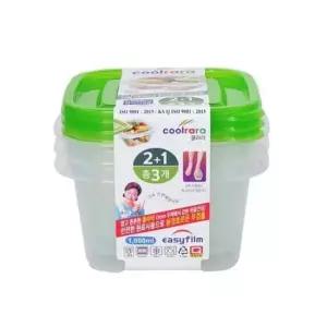 쿨라라 3개입 밀폐용기 냉동실밀폐용기 3호 정사각 냉장고밀폐용기 1000ml