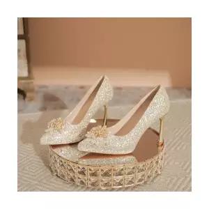 야무치 여자 데일리룩 신발 힐펌프스 하이힐 샴페인 큐빅 스틸레토 힐 가보시 신부 들러리화 플라워 펌프스