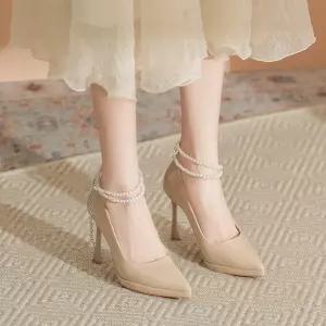 야무치 여자 데일리룩 신발 힐펌프스 하이힐 프렌치 에나멜 가보시 힐 여신느낌 펄 일자 펌프스 굽높이 단