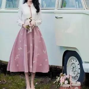 일본코스프레 교복몰 코듀로이 플라워 패턴 원피스 코스프레 졸사