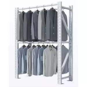세탁소행거 앵글 옷걸이 2단 파이프 고정식 의류 창고