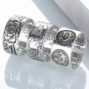 [오너클랜]TBZ 반지 빈티지 S999 각인 은도금 부처님 남여공용 129자