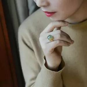 [오너클랜]TBZ 옥 오픈 구름 레트로 우아한 반지 청옥 자연주의 비취