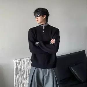 슬램덩크 투피스 남성용 니트 가을 캐주얼 폴라 가짜 이중 터틀넥 패션 상의 HO3