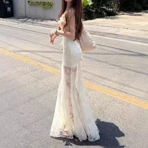 EAMT 원피스 여성용 망사 여름 여미신 롱스커트 나시 절정의 레이스 바캉스 EUNG2