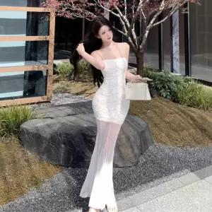 EAMT 여친 원피스 스커트 롱 망사 엉덩이 머메이드 바람 하복 나시 레이스 감싸기 EUNG2