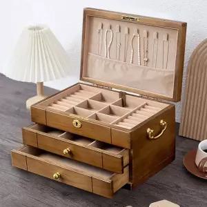 고급 우드 목걸이 케이스 반지보관함 정리함 잠금 후크형