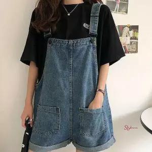 여자 멜빵팬츠 반바지 여름멜빵 청점프수트 코디 롤업ssu226