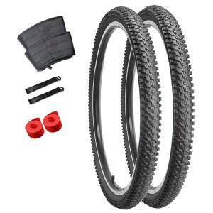 산악 자전거 MTB 오프로드 자전거용 2팩 26인치 타이어, x 1.95인치 타이어 접이식 교체용 슈레이더 밸브 튜브 레버 및 림 스트립