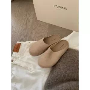 EAMT 여사친 슬리퍼 소가죽row풍 소프트밀링클 슬립온 통굽 버켄슈즈 반 YJ3