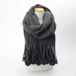 [오너클랜]TBZ 부드러운 니트 롱 방울 목도리(다크그레이) (여성용)