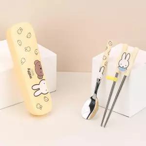 미피 여자 유아 스텐 킨더젓가락+스푼+글라이더 케이스 3P세트 트레이닝 두뇌개발