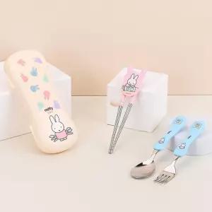 미피 익스슬림 유치원 어린이 스텐 킨더젓가락+스푼+포크+케이스4P세트 두뇌개발