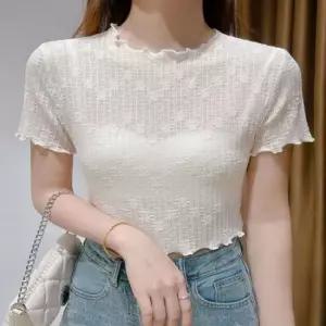 여자 여름 프릴 반팔티 크롭기장 시스루 이너 티셔츠