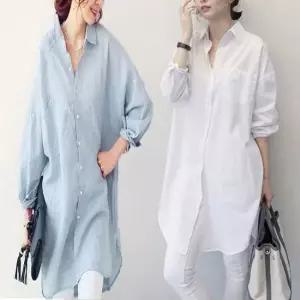 여성 롱셔츠 남방 루즈핏 롱기장 여름 얇은 셔츠 2색