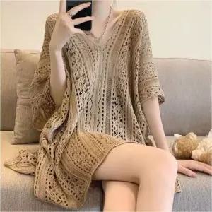 비치웨어 커버업 여성 여름 그물 망사니트 휴양지 원피스 3색