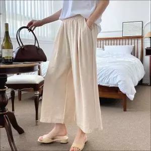 여자 쿨 허리밴딩 통바지 긴바지 와이드핏 플리츠 팬츠 4색