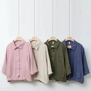 여성 여유핏 남방 무지컬러 마원단 주머니 9부 자켓