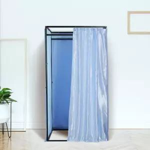 블랙프레임 이동식 피팅룸 (100cm) 블루 커튼형간이탈의실 간이 피팅 스탠드형