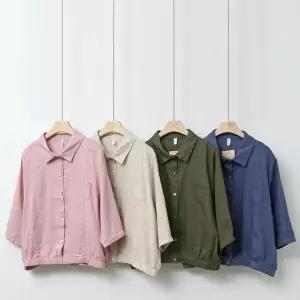 [하프클럽/다잇템]여성 9부 마원단 주머니 여유핏 남방 자켓