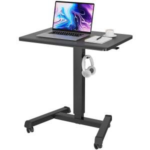 본텍 모바일 스탠딩 데스크 높이 조절 가능, 후크가 달린 롤링 노트북 카트, 공압 트가 있는 휴대용 워크스테이션, 바퀴가 인체공학적 테이블, 컴팩트 홈 오피스 데스크, 블랙 25.6인치 x 17.7인치