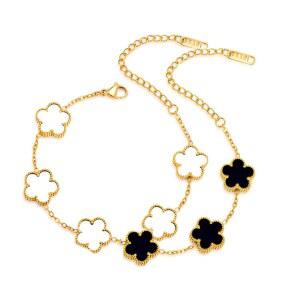 여성용 FLY FEI 18K 금도금 네 잎 클로버 팔찌, 조절 가능한 행운의 팔찌 세트 생일, 웰니스 및 데일리 웨어를 위한 저자극 매력 선물입니다