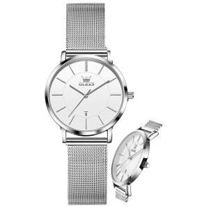 여성용 OLEVS 시계 손목시계 가죽 밴드 방수 얇은 미니멀리스트 캐주얼 심플 드레스 쿼츠 아날로그 날짜 캘린더 포함