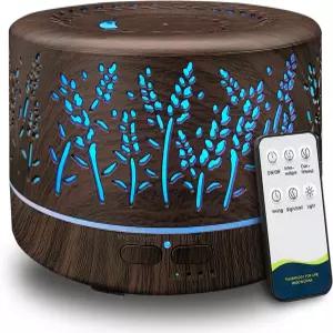 에센셜 오일용 디퓨저 대형 객실 600ml 가정용 오일 쿨 미스트 7가지 색상 조명 및 3가지 모드 워터리스