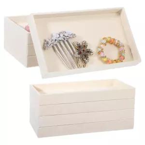 Dimeho 8피스 벨벳 주얼리 정리함 트레이, 쌓을 수 있는 보관 디스플레이 플레이트, 베이지 빈 플랫 귀걸이