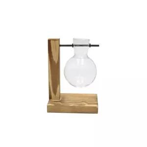 수경 재배 유리 우드받침 화병 1구 소품 원목거치대 화분 수경식물 화분