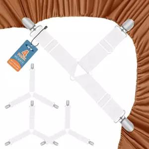 웨닝옥 침대 시트 홀더 스트랩 헤비 듀티 조절 가능한 탄성 클립 모서리에 맞는 제자리에 고정 간편한 설치