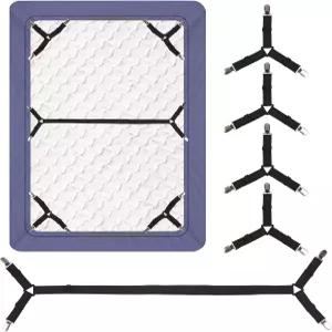 루예나 침대 시트 스트랩 4+1개 장착 클립 홀더 모서리용 업그레이드 삼각 매트리스 커버용 탄성 조절 소파