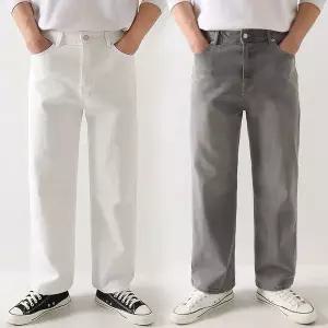 지지블랙 다리가 길어 보이는 로진 세미 와이드 스판 데님 팬츠 그레이진 화이트진