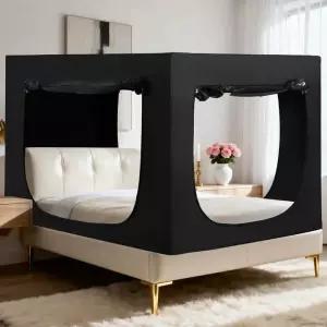 침대 텐트 트윈 캐노피 - 성인 수면 위한 큐비 블랙아웃 통기성 경량 개인 공간 포드 섬유 막대 포함