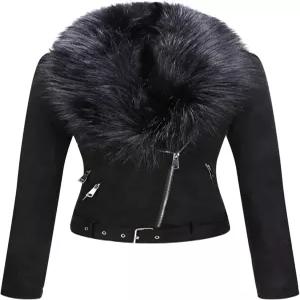 벨리베라 여성 인조 가죽 스웨이드 재킷 모토 바이커 코트 쉐르파 안감 오버코트 탈부착 벨트