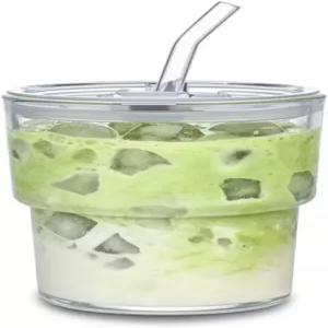 빨대와 뚜껑이 밀봉된 13온스 유리 텀블러 재사용 가능한 스 커피 컵 두꺼운 벽 음용 제품