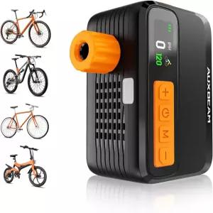 게이지가 장착된 AUXBEAM 새 자전거 펌프 - 120 PSI 고성능 전기 1500mAh 브러시리스 모터 포켓 크기의