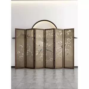 민화 파티션 화조도 고화 자수 병풍 높은 소나무 매화