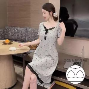 수피 스커트 롱 빈티지 여름 커플 잠옷 슬립 반팔 궁중 편안한 패드 레이스 잠옷세트 룩 JEN2