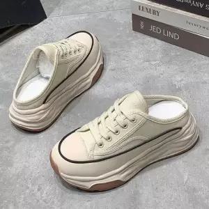 여성 캔버스화 통굽 키높이 효과 뮬 스니커즈 블로퍼 여성단화 끈운동화 패션운동화