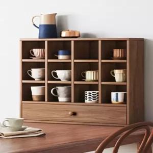 월넛 진열대 컵보드 그릇장 주방 인테리어 벽걸이 격자 수납장 장식장