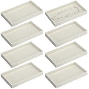 인바기 8개 소형 벨벳 주얼리 트레이 스태커블 주얼리 서랍 정리함 주얼리 보관 트레이 8.3 x 4.7 x 1 인치 (베이지)