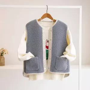 오즈넌 라인배색 덤블 뽀글이 조끼1198449