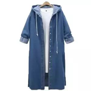 데님 후드 싱글 자켓 롱 트렌치 가디건 바바리 캐쥬얼 여자 루즈핏 코트 풀소매 가을 여성