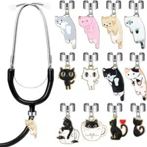 간호사 귀여운 고양이를 위한 솔슈 12피스 청진기 참 태그 조절 가능한 ID 이름 크리스마스 선물 여성 의사