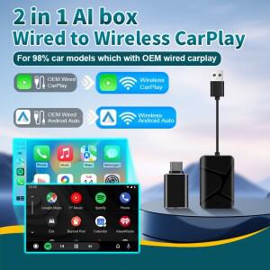2025 신형 2 in 1 무선 카플레이 AI 박스 안드로이드 오토 플러그 앤  유선 차량을 무선으로 변환 가능