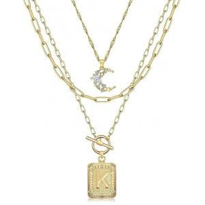 트렌디한 여성을 위한 MJartoria 레이어드 이니셜 목걸이, 14K 골드 도금 황동 심플 문 초커 스퀘어 레터 펜던트 목걸이, 페이퍼클립 체인 목걸이 주얼리 선물